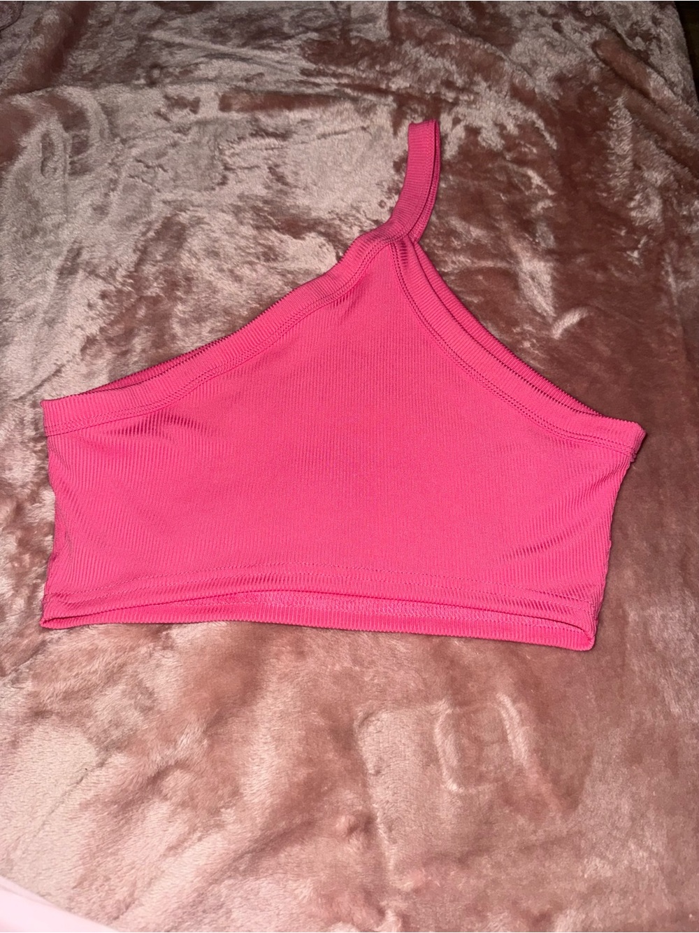 Women's One-Shoulder Ribbed Crop Top - Hot Pink